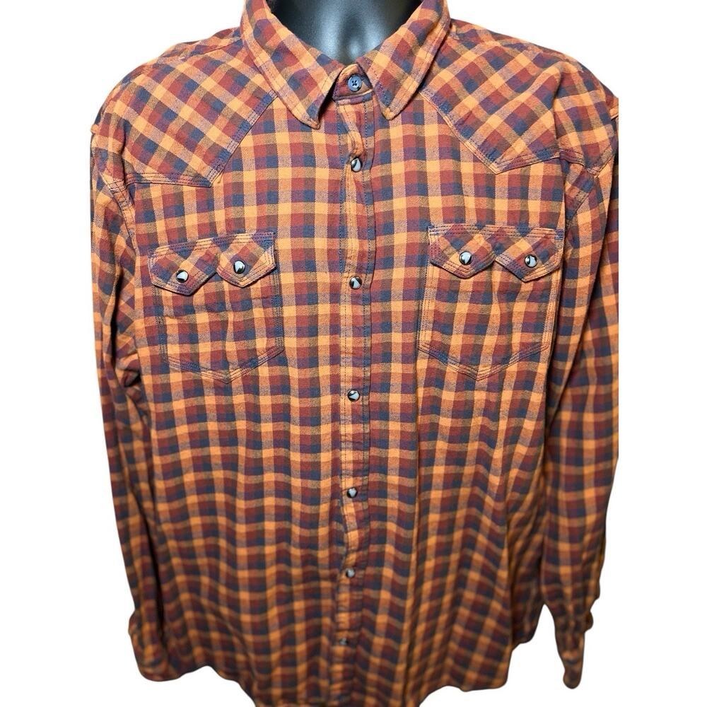 Moonshine Spirit Flannel Shirt Mens 2XL‎ Plaid Long Sleeve Sawtooth Pearl Snap